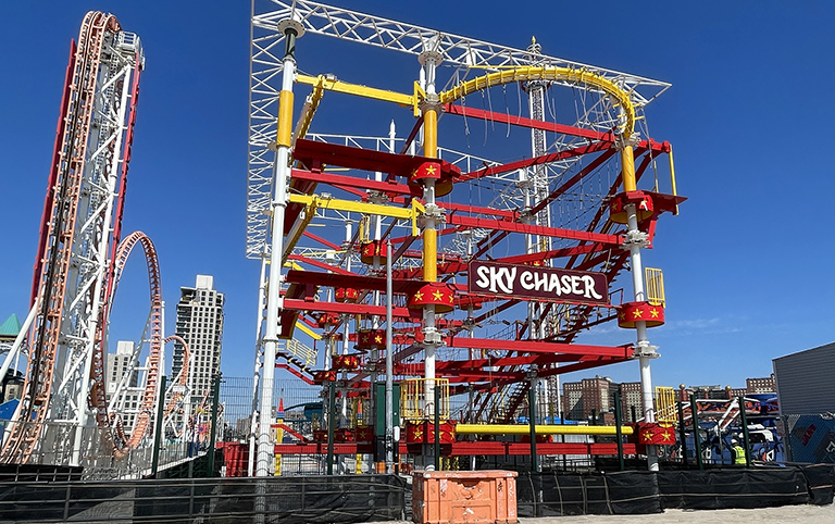A view of the 3-level ropes course at Luna Park.